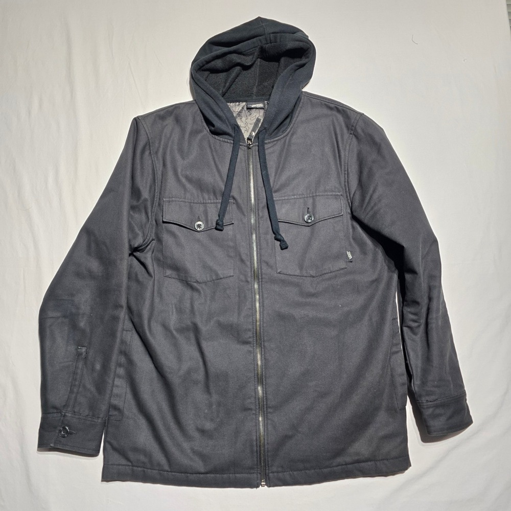 Vans Mens Hooded Field Jacket Black Canvas Full Zip Quilted Lining VN-KIJUBLK